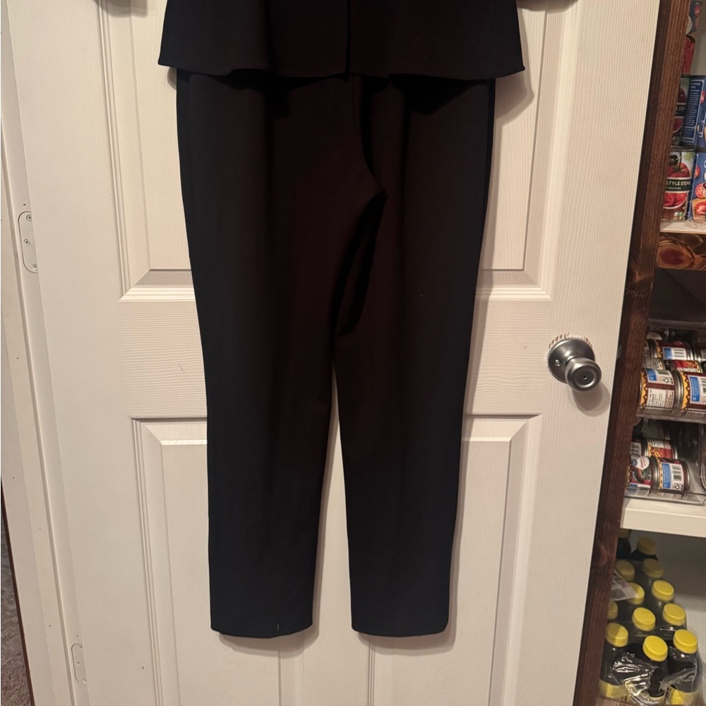 Adrianna Papell Sz Small Black & White Satin Collar Pantsuit w/ peplum/back zip - Picture 13 of 14
